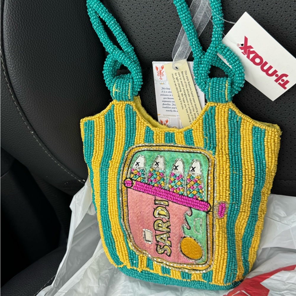 NEW Viral Beaded Yellow & Teal Shoulder Bag Sardines (NWT)